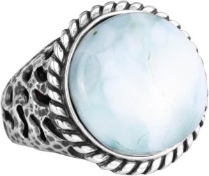 Gerçek Doğal Taş Yüzük - 925 Ayar Katı Gümüş Erkek Yüzüğü Larimar ile - Görsel 1