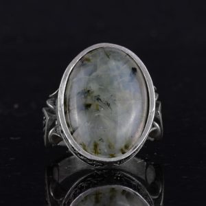 Gerçek Doğal Prehnit Yeşim Taşı Yüzük - El Yapımı 925 Ayar Gümüş Yüzük - Bilgelik, Koruma ve Ruhsallığın Sembolü - Görsel 4