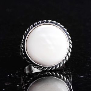 Gerçek Doğal Sedef Taş Yüzük - 925 Ayar Katı Gümüş Erkek Yüzüğü ile Sedef - Görsel 3