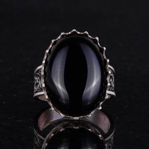 Gerçek Doğal Taş Yüzük - 925 Ayar Gümüş Büyük Yüzük - El Yapımı Yüzük (Oniks) - Görsel 4