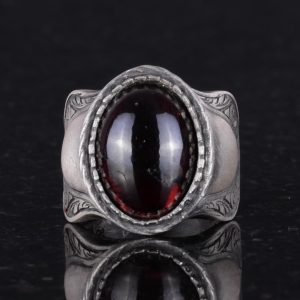 Doğal Taş Yüzük, 925 Ayar Gümüş Yüzük, Cabochon Garnet - Görsel 4