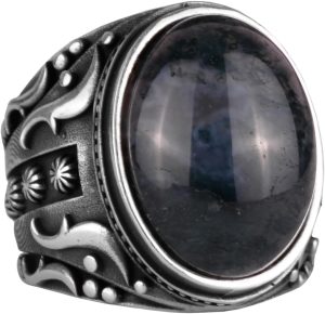 925 Ayar Katı Gümüş Erkek Yüzük, Süslemeli Agat Taşlı Yüzük - El Yapımı Zarafet - Görsel 1