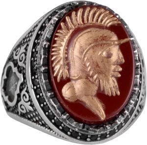 Gerçek Doğal Akik Taş Yüzük, Oymalı Taş Şaman Yüzüğü, 925 Ayar Gümüş Erkek Yüzüğü