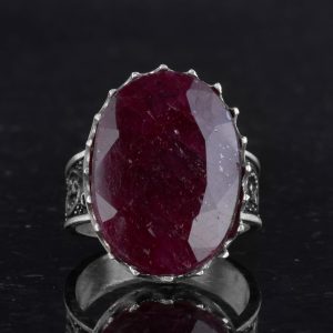 Gerçek Doğal Taş Yüzüğü - 925 Ayar Gümüş Büyük Yüzük - El Yapımı Yüzük (Yakut) - Görsel 4