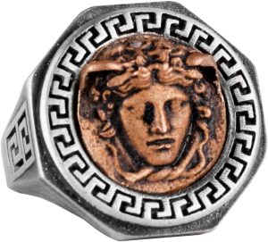 925 Ayar Gümüş Yüzük - Yunan Anahtarı Tasarımı Erkek Yüzüğü - El Yapımı Medusa Yüzük - Görsel 1