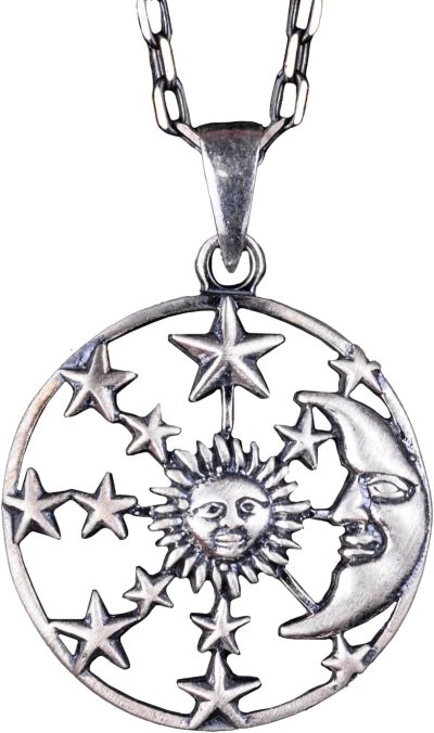 925 Ayar Gümüş Güneş ve Ay Kolye, Gökyüzü Yıldızları Pendantı, El Yapımı Kolye - Görsel 1