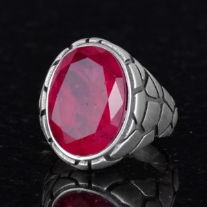 Erkekler için Lüks 925 Ayar Gümüş Yaratılan Taşlı Yüzükler - Çeşitli Koleksiyon (Kırmızı Paraiba Yaratılan Taş) - Görsel 4
