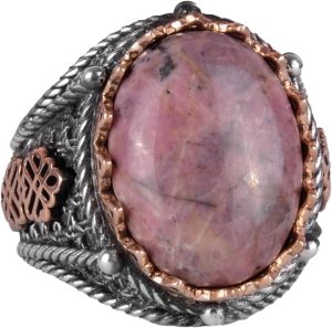 Erkekler için El Yapımı Gerçek Doğal Rhodonit Taş Yüzük, 925 Ayar Saf Gümüş Yüzük, Erkek Yüzüğü