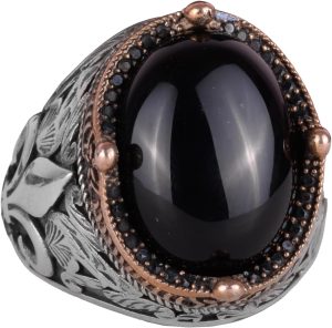 925 Ayar Gümüş El Yapımı Erkek Yüzük - Çeşitli Doğal Taşlarla Mevcut (Oniks) - Görsel 1