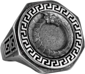 925 Ayar Gümüş Yüzük - Yunan Anahtarı Tasarımı Erkek Yüzüğü - El Yapımı Yüzük (Ejderha) - Görsel 1