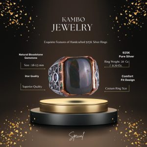 925 Ayar Gümüş Yüzük - Gerçek Doğal Taş Yüzük - El Yapımı Yüzük (Kan Taşı) - Görsel 2