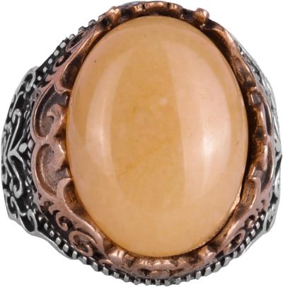 Gerçek Doğal Taş El Yapımı Yüzük - 925 Ayar Gümüş El Yapımı Yüzük - Şık Yüzük (Sarı akik) - Görsel 1