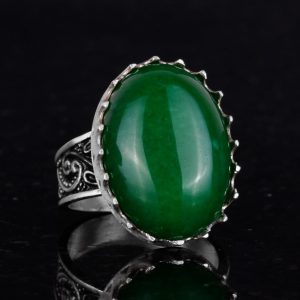 Gerçek Doğal Taş Yüzük - 925 Ayar Gümüş Büyük Yüzük - El Yapımı Yüzük (Jade) - Görsel 5