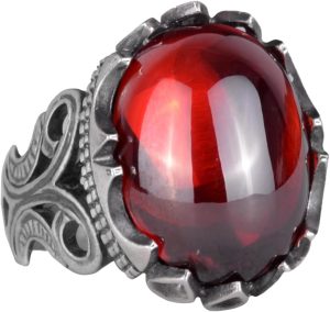 Cabochon Granat Yapay Taş Yüzük, 925 Ayar Gümüş Yüzük Erkekler İçin, Çeşitli Koleksiyon