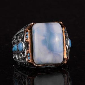 Gerçek Doğal Taş Yüzük - 925 Ayar Gümüş Yüzük (Larimar) - Görsel 5