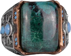 Gerçek Doğal Taş Yüzük - 925 Ayar Gümüş Yüzük (Krisokolla)