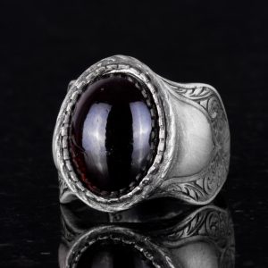 Doğal Taş Yüzük, 925 Ayar Gümüş Yüzük, Cabochon Garnet - Görsel 5