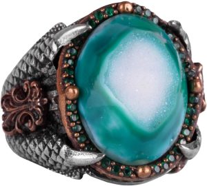 Gerçek Druzy Kuvars Taş Yüzük, 925 Ayar Gümüş Yüzük, Erkekler İçin Kartal Pençesi Yüzük - Görsel 1