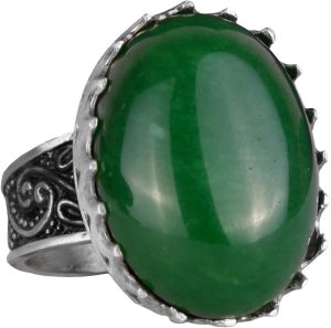Gerçek Doğal Taş Yüzük - 925 Ayar Gümüş Büyük Yüzük - El Yapımı Yüzük (Jade) - Görsel 1