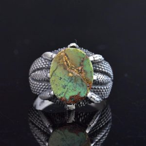 Gerçek Doğal Arizona Turkuaz Taşlı Pençe Yüzük, 925 Ayar Gümüş Yüzük, Vintage İfadesel Yüzük, Şifa Kristali Takı - Görsel 8