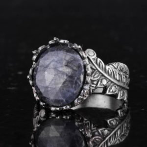 Gerçek Doğal Taş Yüzük - El Yapımı 925 Ayar Gümüş Takı (Gri Safir) - Görsel 5