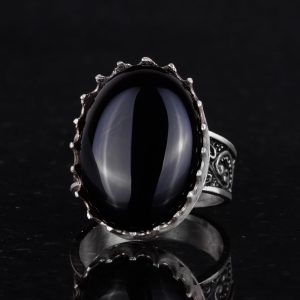 Gerçek Doğal Taş Yüzük - 925 Ayar Gümüş Büyük Yüzük - El Yapımı Yüzük (Oniks) - Görsel 6