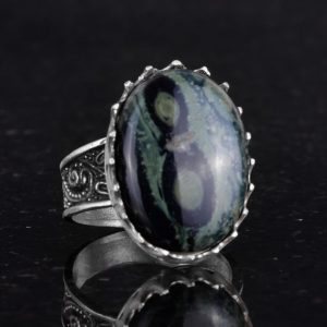 Gerçek Doğal Taş Yüzük - 925 Ayar Gümüş Büyük Yüzük - El Yapımı Yüzük (Yeşil Göz) - Görsel 5