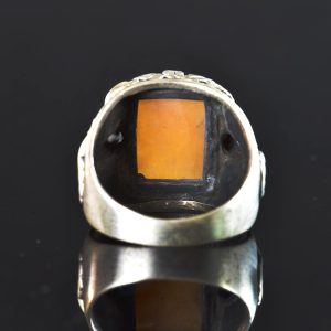 El Yapımı 925 Ayar Gümüş Yüzük, Gerçek Doğal Sarı Safir Taşı ve Akrep Tasarımı - Erkekler İçin Takı - Görsel 7