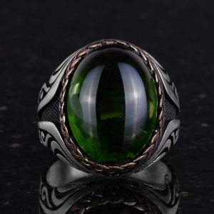 925 Ayar Gümüş Yüzük - Sentetik Taş Gümüş Yüzük - El Yapımı Yüzük (Sentetik Peridot) - Görsel 4