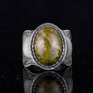 Doğal Taş Yüzük, 925 Ayar Sterling Gümüş Yüzük, Unakite - Görsel 4