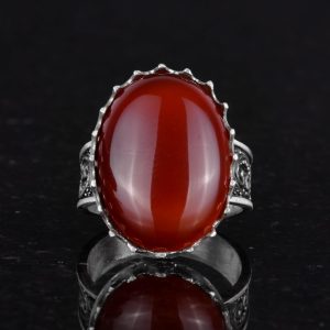 Gerçek Doğal Taş Yüzük - 925 Ayar Gümüş Büyük Yüzük - El Yapımı Yüzük (Kırmızı Akik) - Görsel 4