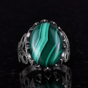 925 Ayar Saf Gümüş Erkek Yüzük - Doğal Taş Seçenekleri ile El Yapımı Tasarım (Malakit) - Görsel 4