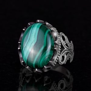 925 Ayar Saf Gümüş Erkek Yüzük - Doğal Taş Seçenekleri ile El Yapımı Tasarım (Malakit) - Görsel 6