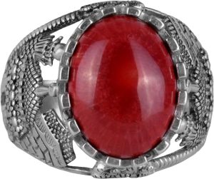 925 Ayar Gümüş Yüzük, Kırmızı Mercan Taşlı Yüzük, İslami Camii Gümüş Yüzük - Görsel 1