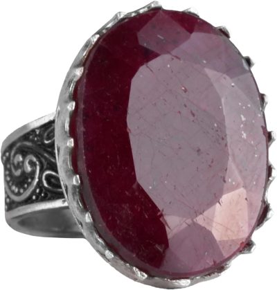 Gerçek Doğal Taş Yüzüğü - 925 Ayar Gümüş Büyük Yüzük - El Yapımı Yüzük (Yakut)