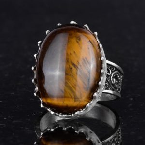Gerçek Doğal Taş Yüzük - 925 Ayar Gümüş Büyük Yüzük - El Yapımı (Kaplan Gözü) - Görsel 6