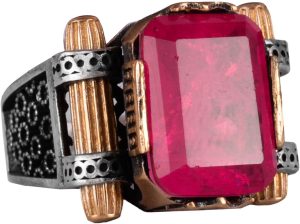 Kırmızı Paraiba Taşı Erkek Yüzüğü - 925 Ayar Gümüş El Yapımı Yüzük - Erkek Yüzüğü - Görsel 1