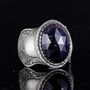 Doğal Taş Yüzük, 925 Ayar Gümüş Yüzük, (Mavi Safir) - Görsel 4