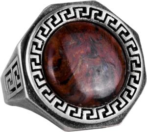 Gerçek Doğal Taş Yüzük - 925 Ayar Saf Gümüş El Yapımı Erkek Yüzük (Pietersite) - Görsel 1