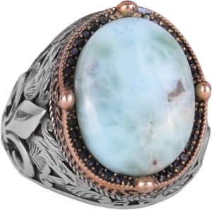 925K Ayar Gümüş El Yapımı Erkek Yüzük - Çeşitli Doğal Taşlarla (Larimar) Mevcut