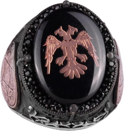 925 Ayar Gümüş El Yapımı Erkek Yüzük - Davud Yıldızı Yüzüğü (Çift Başlı Kartal) - Görsel 1