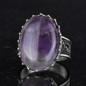 Gerçek Doğal Taş Yüzük - 925 Ayar Gümüş Büyük Yüzük - El Yapımı Yüzük (Ametist) - Görsel 6
