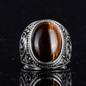 925K Katı Gümüş Erkek Yüzük, El Yapımı Kaplan Göz Taşı Yüzük - Cesur Tasarım - Görsel 4