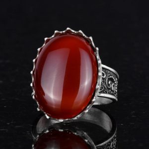 Gerçek Doğal Taş Yüzük - 925 Ayar Gümüş Büyük Yüzük - El Yapımı Yüzük (Kırmızı Akik) - Görsel 6