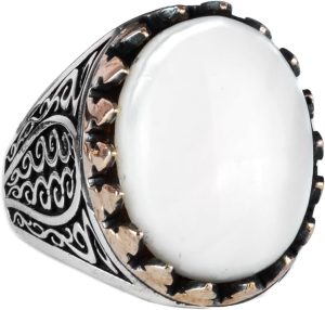 925 Ayar Katı Gümüş Erkek Yüzük - Doğal Taşlarla El Yapımı Şıklık (İnci Taşı)