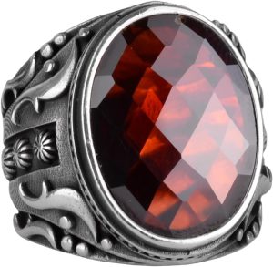 Yapılmış Taş Yüzük, 925 Ayar Gümüş Yüzük, Tasarım Gümüş Erkek Yüzüğü (Yapılmış Granat Taşı) - Görsel 1