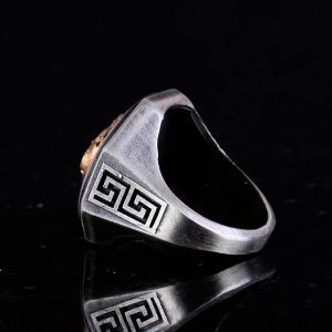 925 Ayar Gümüş Yüzük - Yunan Anahtar Tasarım Erkek Yüzüğü - El Yapımı Yüzük (Bir kralın tacı) - Görsel 7