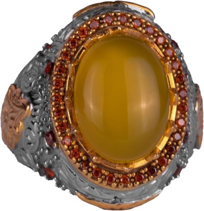 Gerçek Doğal Taş Yüzük - Sultan Yüzük - 925 Ayar Gümüş Yüzük Erkekler İçin (Sarı akik)