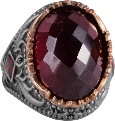 Gerçek Doğal Taş Yüzük - El Yapımı 925 Ayar Gümüş Yüzük - El Yapımı Yüzük (Granat) - Görsel 1