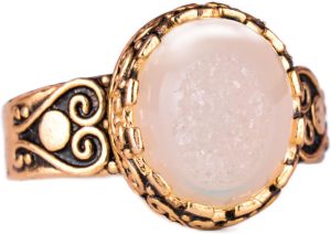 925 Ayar Gümüş Yüzük, Gerçek Doğal Druzy Kuvars Taşı ile Kaplama, El Yapımı Kadın Yüzük (Beyaz) - Görsel 1